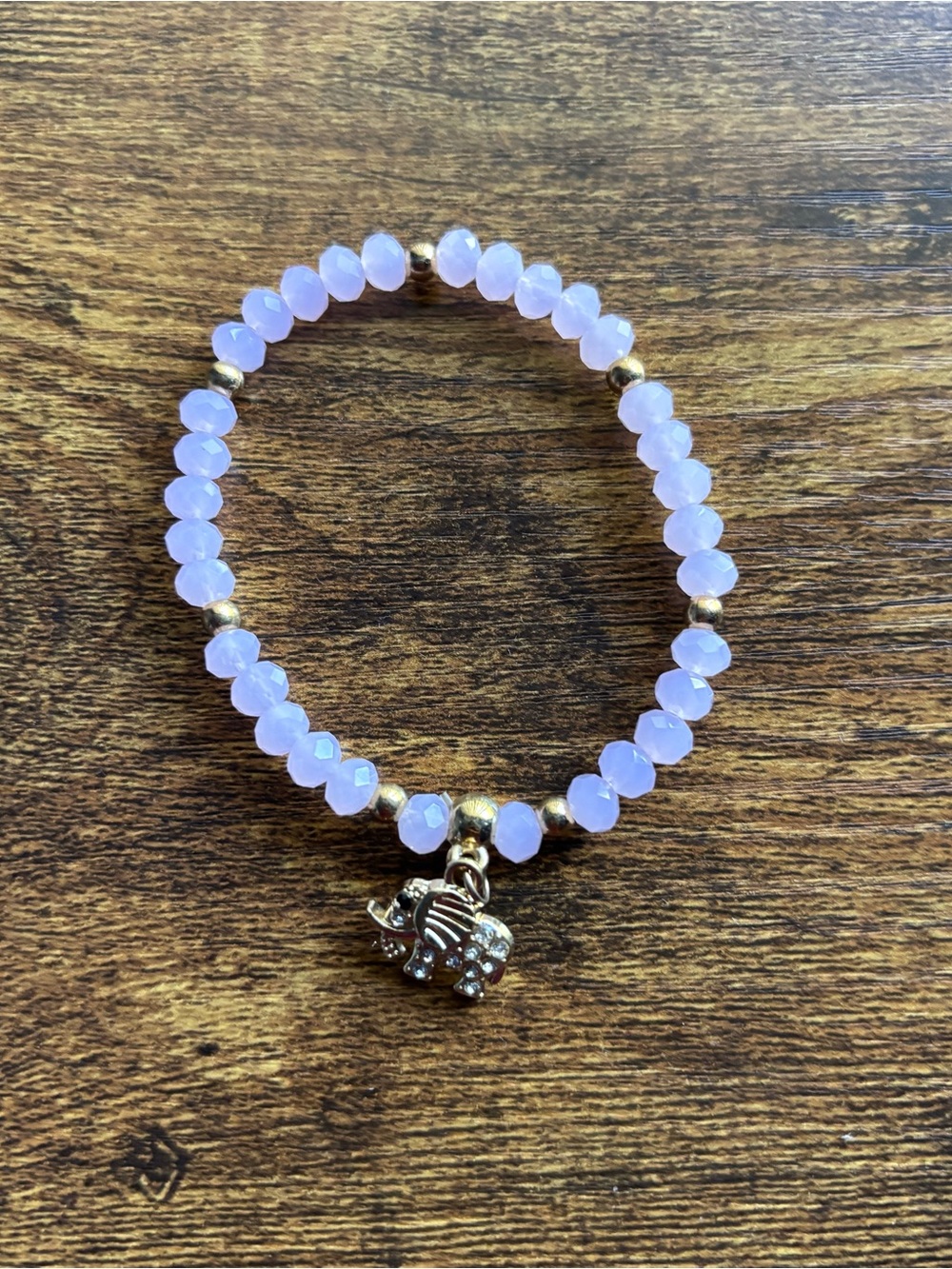 4pcs Gold Elephant Charm Pink Crystal Beaded Handmade Stretch Bracelet Set